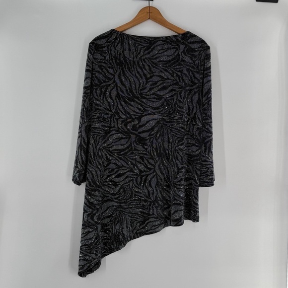 Anne Klein Black Metallic Zebra Print Asymmetrical Tunic Top XL - Picture 3 of 9